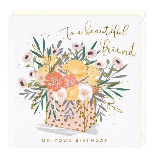 BEAUTIFUL FRIEND FLOWER BAG BIRTHDAY CARD