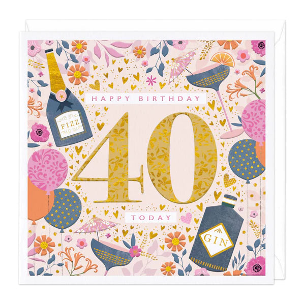 BRIGHT AND BEAUTIFUL 40 TODAY BIRTHDAY CARD