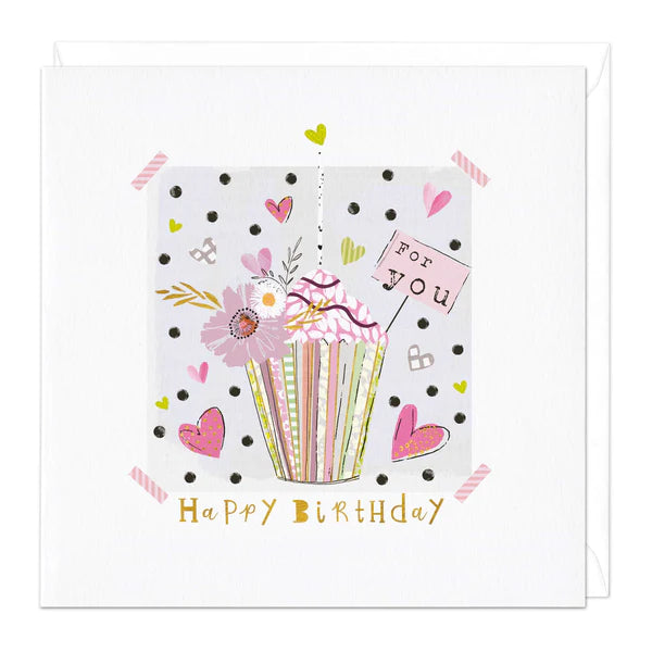 CUPCAKE AND HEARTS BIRTHDAY CARD