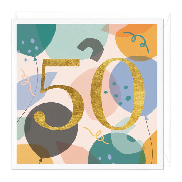 50TH BALLOONS BIRTHDAY CARD